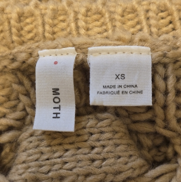 Moth Anthro Camel Cable Knit Crew Neck Bell Sleeve Lace-Up Back Sweater XS - Picture 5 of 7